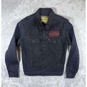 Levi's Jacket Mens Small Black Trucker Denim Star Wars Darth Vader Embroidered